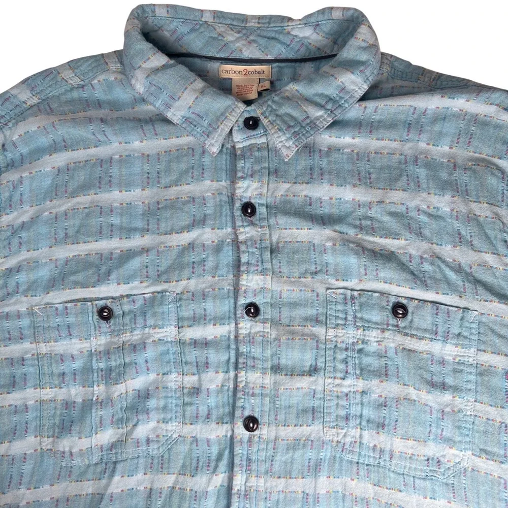 Carbon2Cobalt Mens XL Sea Change Chambray Shirt Blue 100% Cotton Plaid Soft